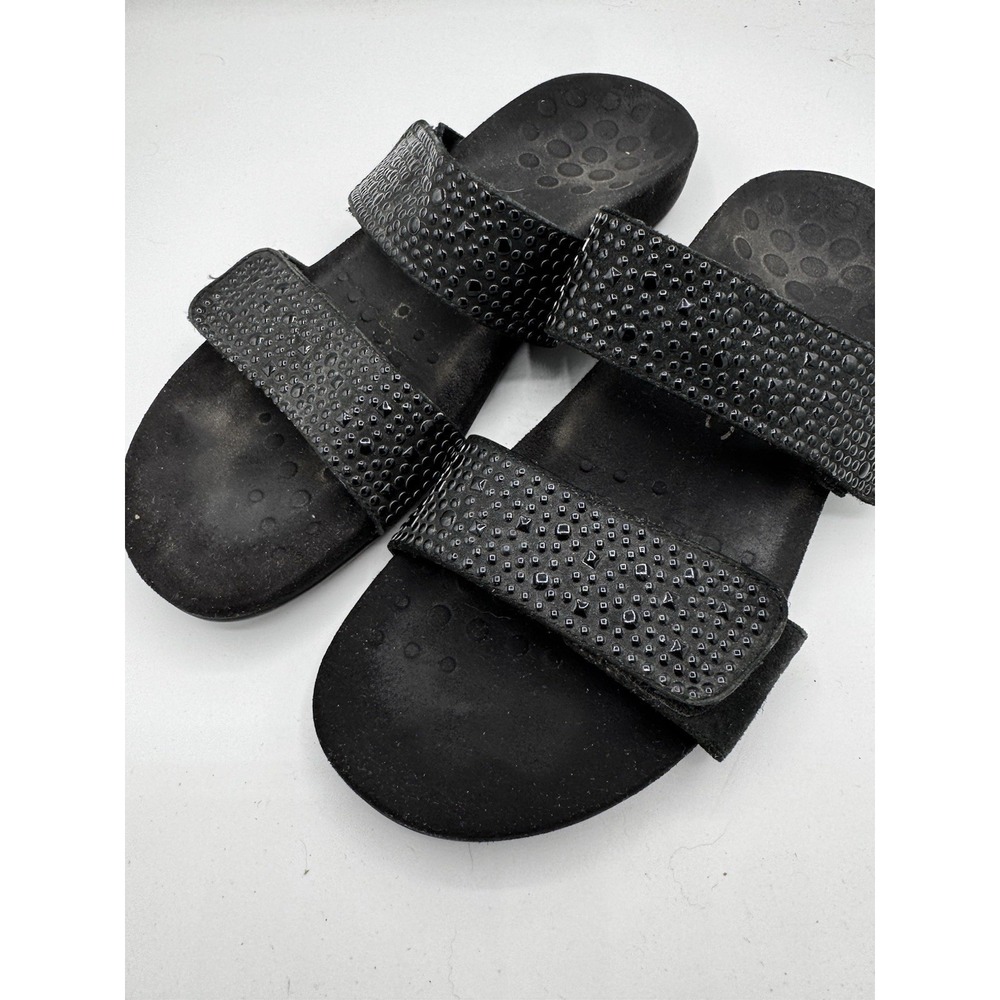 Vionic Rest Samoa Embellished Studded Black Suede 2 Strap Sandals Sz 10 SB19